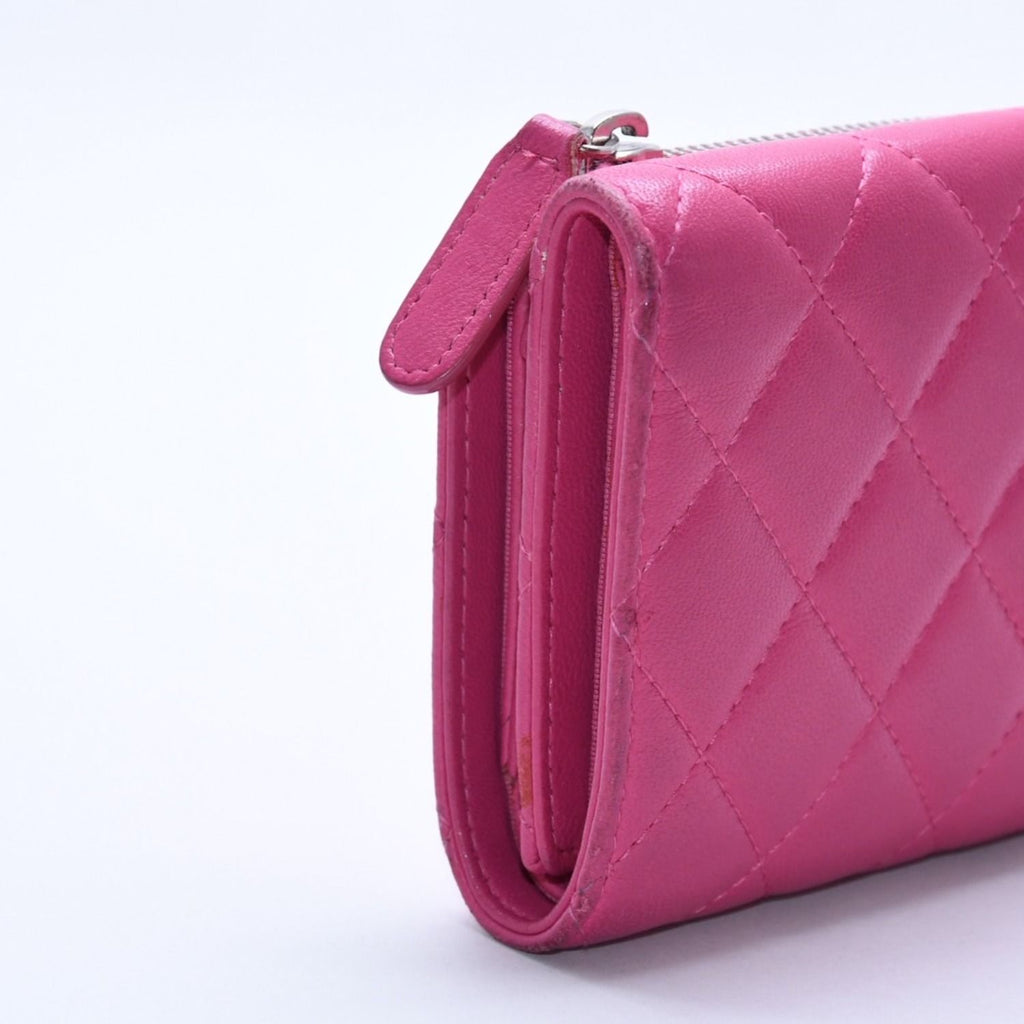 Chanel Quilted Compact Wallet Trifold Lambskin Pink Silver — view 8