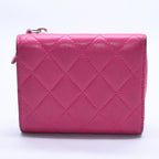 Chanel Quilted Compact Wallet Trifold Lambskin Pink Silver — view 2