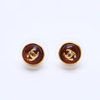 Chanel Earrings CC Logo Orange Glitter Gold 99c Metal Resin
