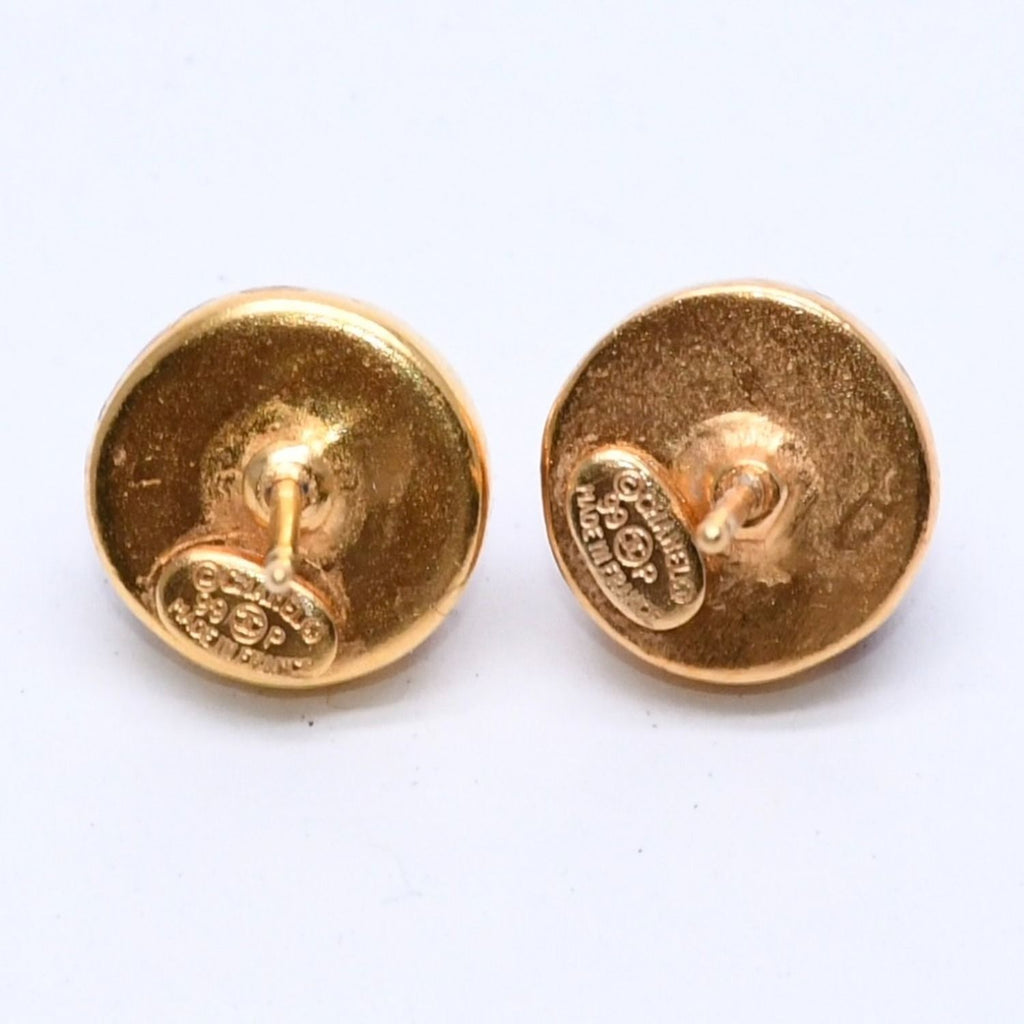 Chanel Earrings CC Logo Orange Glitter Gold 99c Metal Resin — view 6