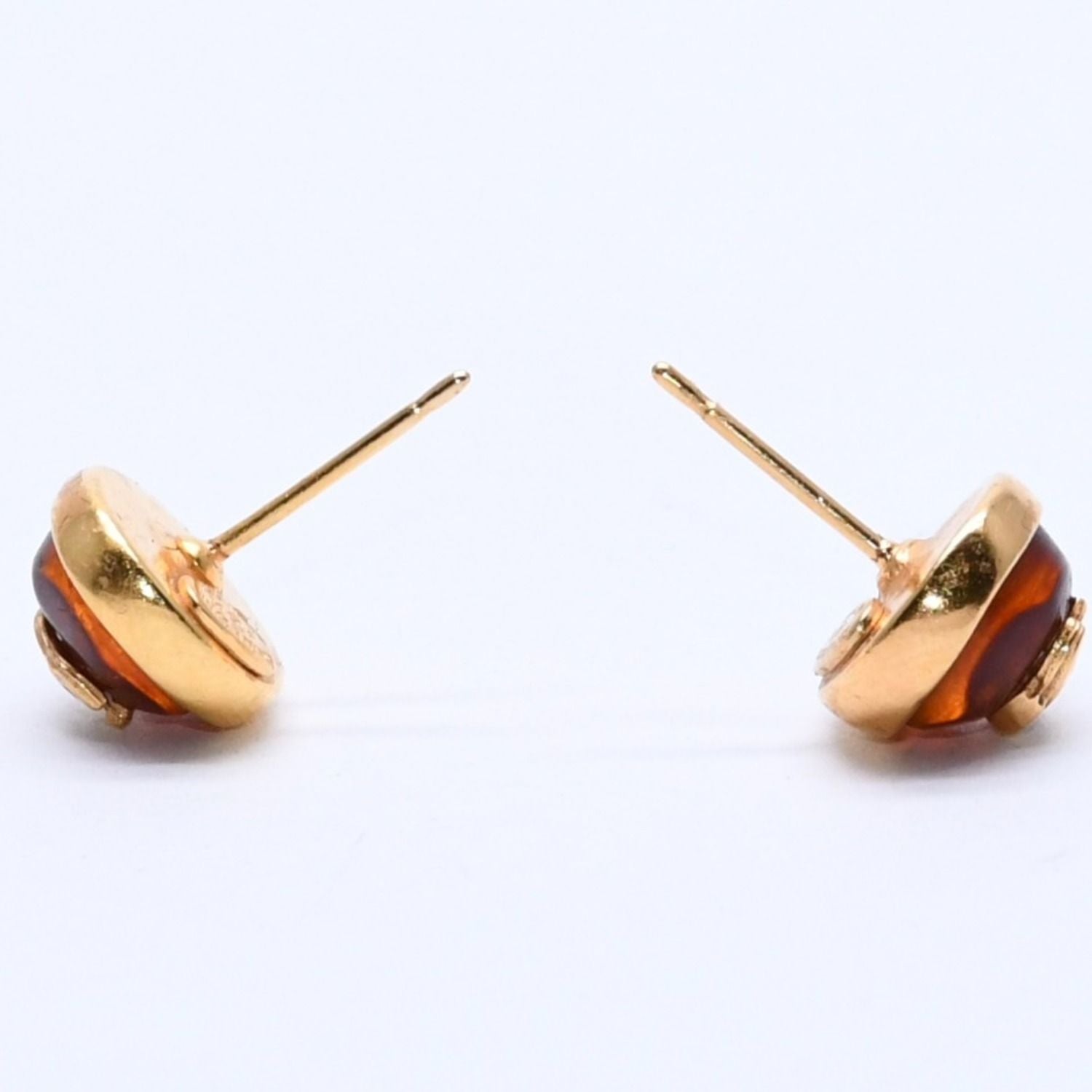 Chanel Earrings CC Logo Orange Glitter Gold 99c Metal Resin — view 7