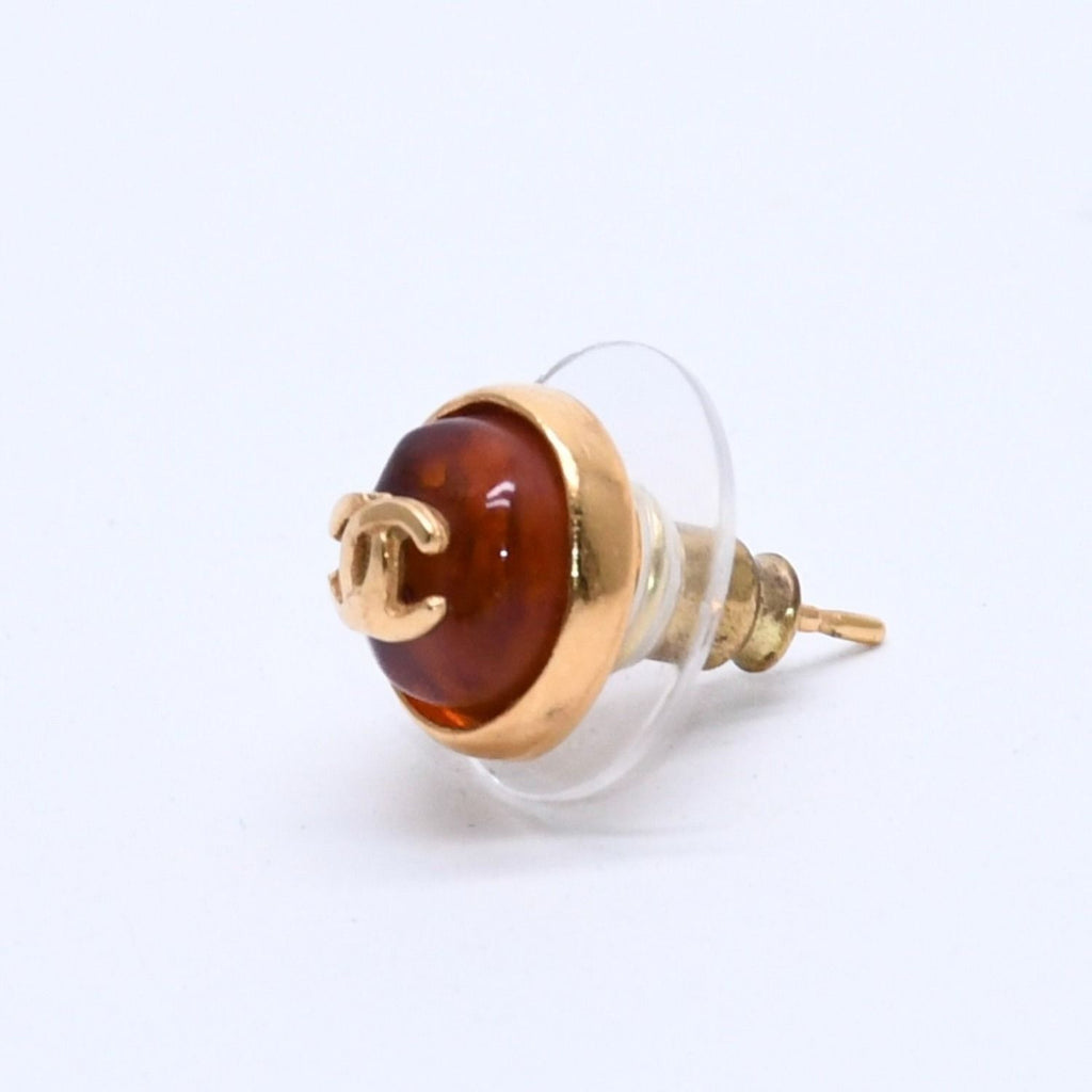 Chanel Earrings CC Logo Orange Glitter Gold 99c Metal Resin — view 2
