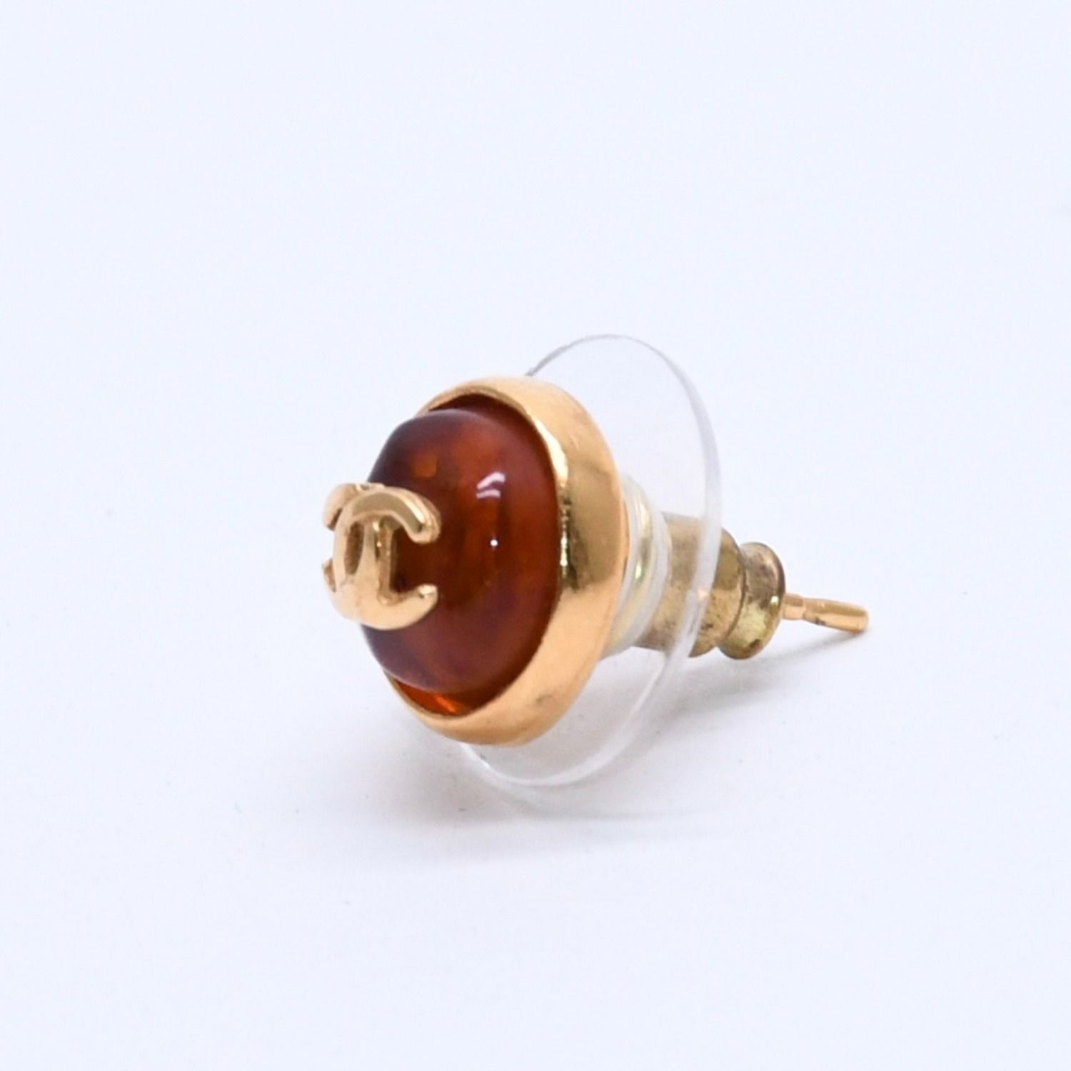 Chanel Earrings CC Logo Orange Glitter Gold 99c Metal Resin — view 2