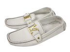 Louis Vuitton LV Logo Leather Loafers 8 White Shoes Driving