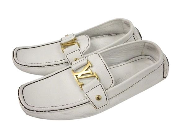 Louis Vuitton LV Logo Leather Loafers 8 White Shoes Driving