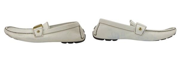 Louis Vuitton LV Logo Leather Loafers 8 White Shoes Driving — view 3