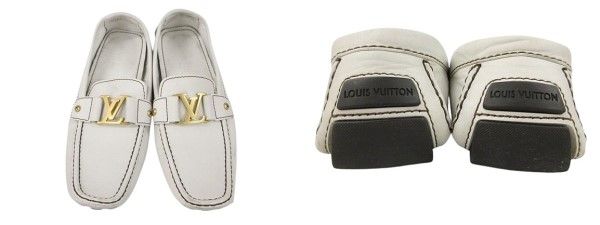 Louis Vuitton LV Logo Leather Loafers 8 White Shoes Driving — view 2