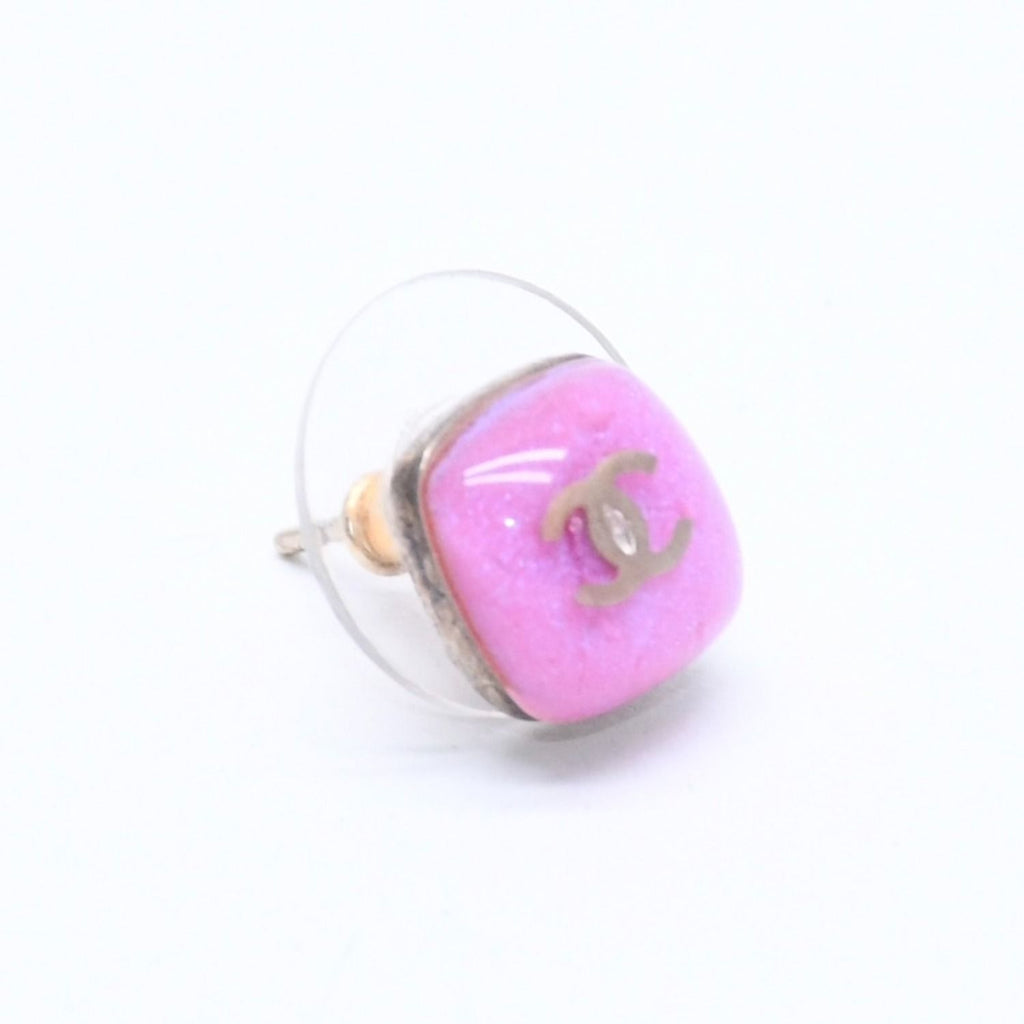 Chanel Earrings CC Logo Button Purple Glitter Silver Metal Resin — view 3