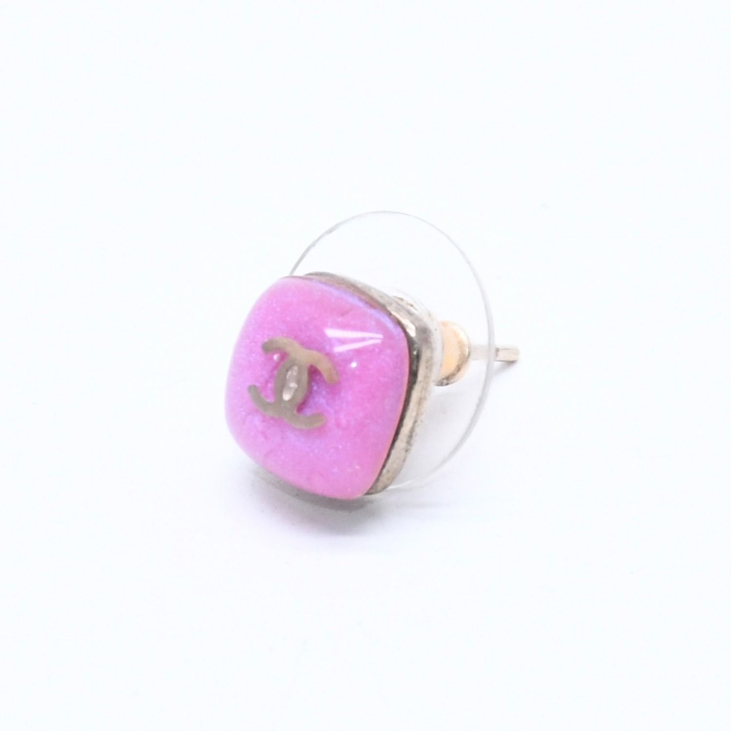 Chanel Earrings CC Logo Button Purple Glitter Silver Metal Resin — view 2