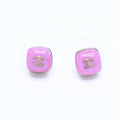 Chanel Earrings CC Logo Button Purple Glitter Silver Metal Resin