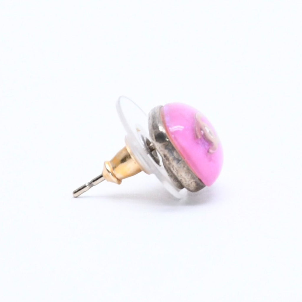 Chanel Earrings CC Logo Button Purple Glitter Silver Metal Resin — view 4