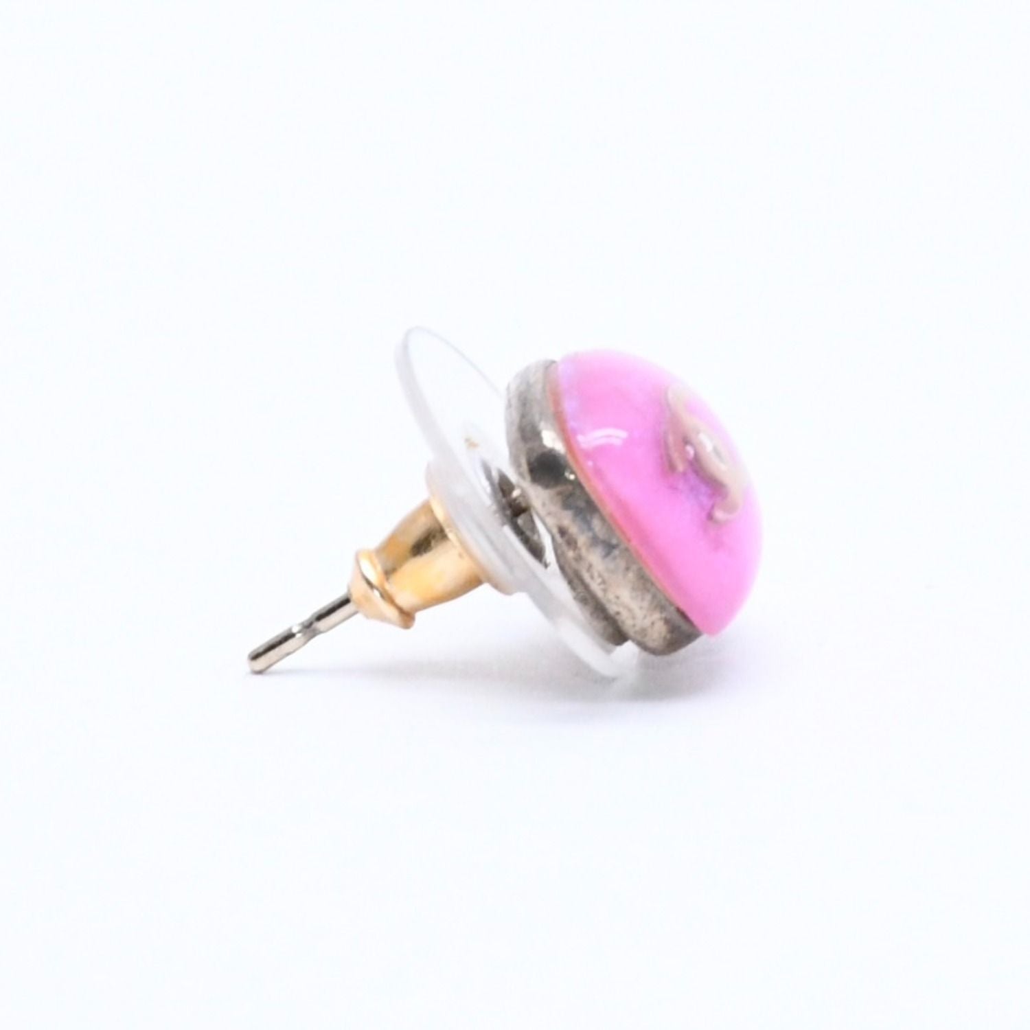 Chanel Earrings CC Logo Button Purple Glitter Silver Metal Resin — view 4