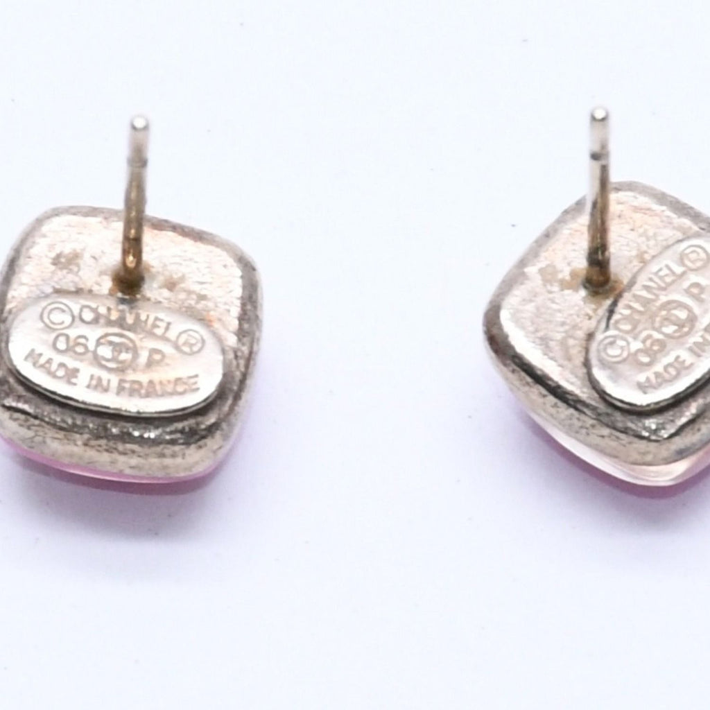Chanel Earrings CC Logo Button Purple Glitter Silver Metal Resin — view 6