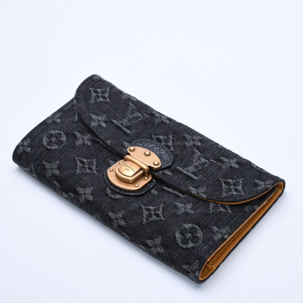 Louis Vuitton Monogram Denim Portefeuille Amelia Trifold Wallet Black Yellow — view 4