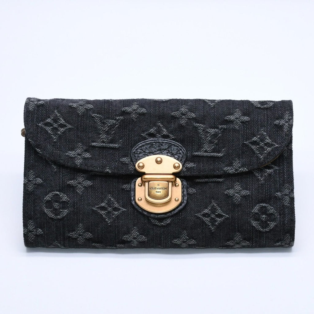 Louis Vuitton Monogram Denim Portefeuille Amelia Trifold Wallet Black Yellow — view 2