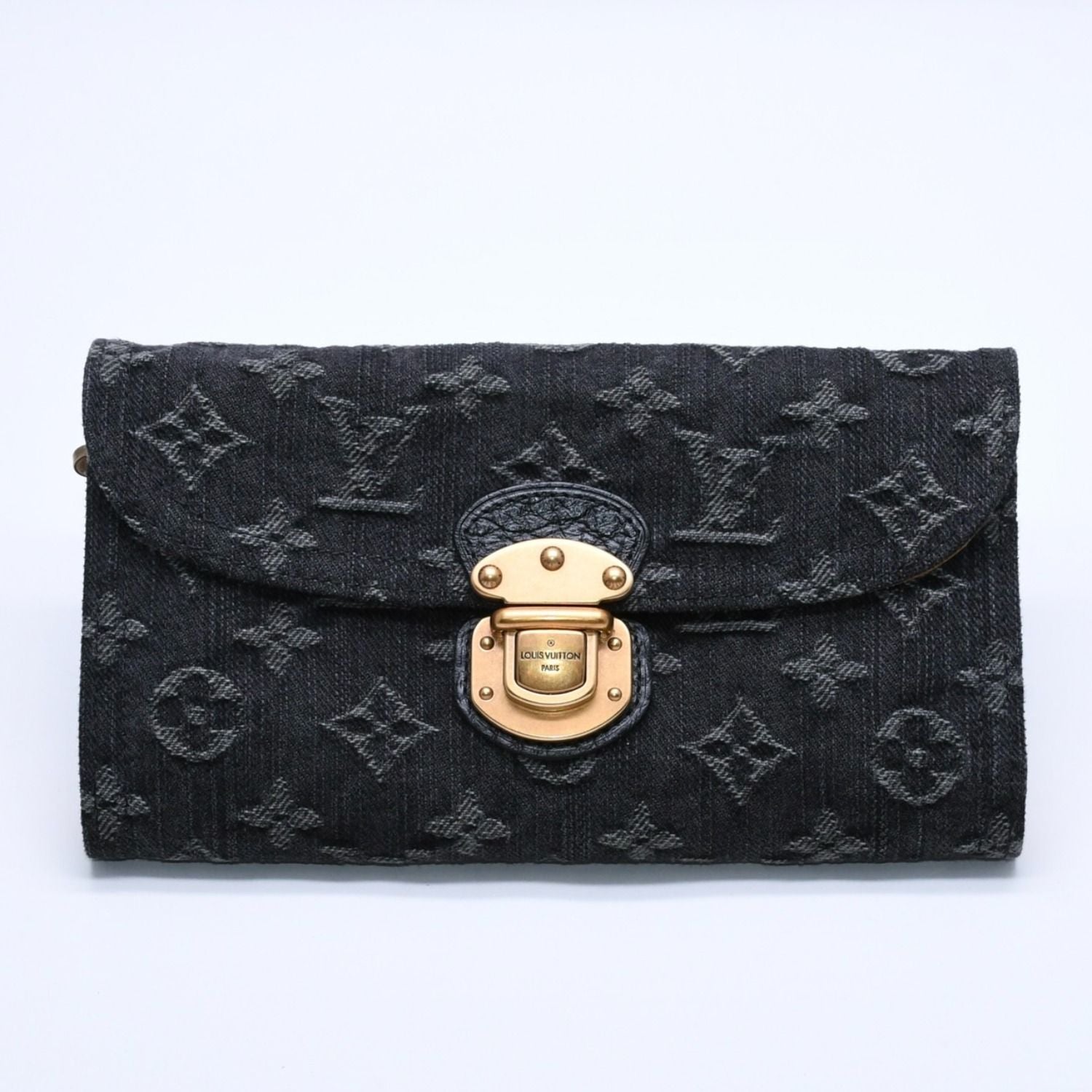 Louis Vuitton Monogram Denim Portefeuille Amelia Trifold Wallet Black Yellow — view 2