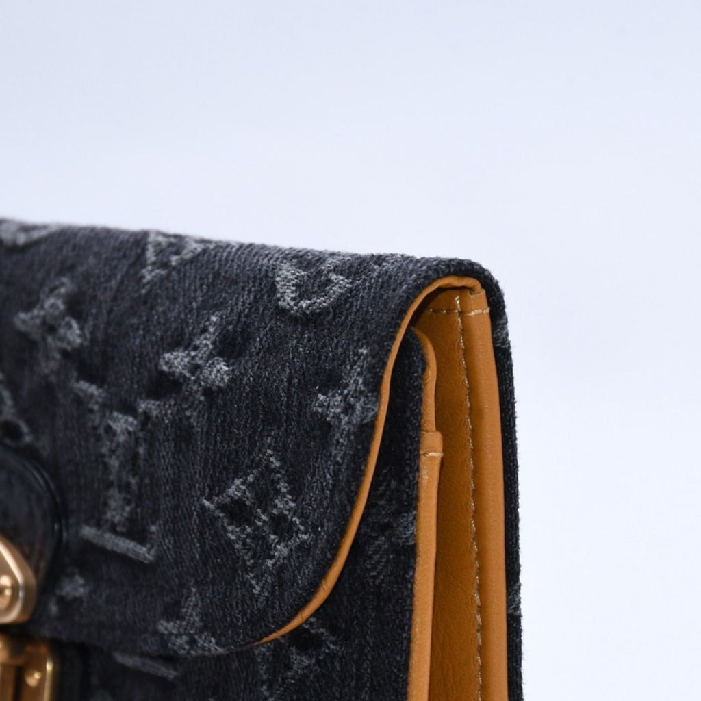 Louis Vuitton Monogram Denim Portefeuille Amelia Trifold Wallet Black Yellow — view 6