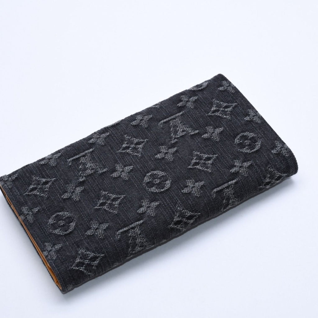 Louis Vuitton Monogram Denim Portefeuille Amelia Trifold Wallet Black Yellow — view 5