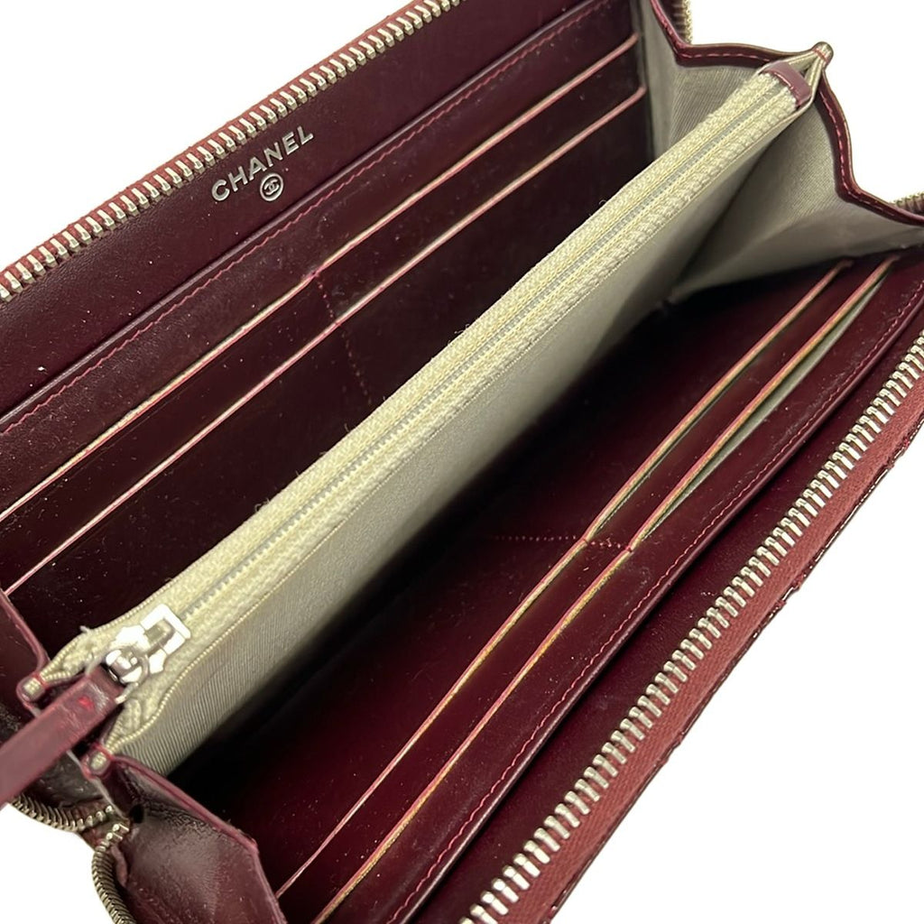 Chanel Wallet Quilted Brilliant Bordeaux Zip Around Silver Leather — view 3