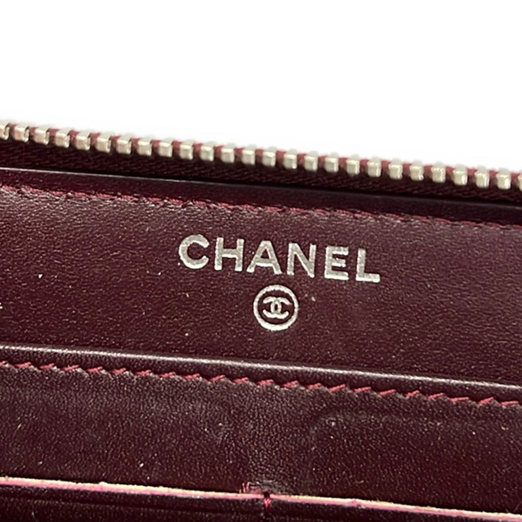 Chanel Wallet Quilted Brilliant Bordeaux Zip Around Silver Leather — view 5
