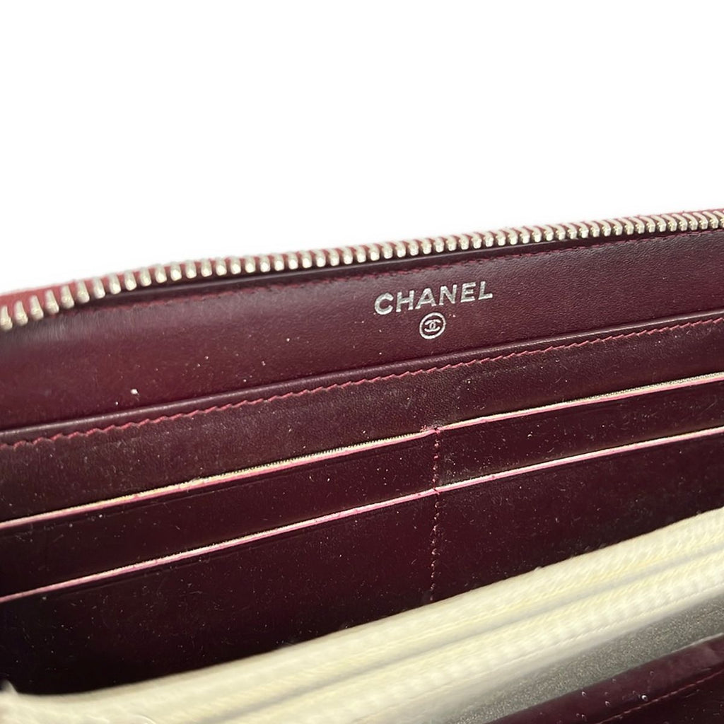 Chanel Wallet Quilted Brilliant Bordeaux Zip Around Silver Leather — view 7