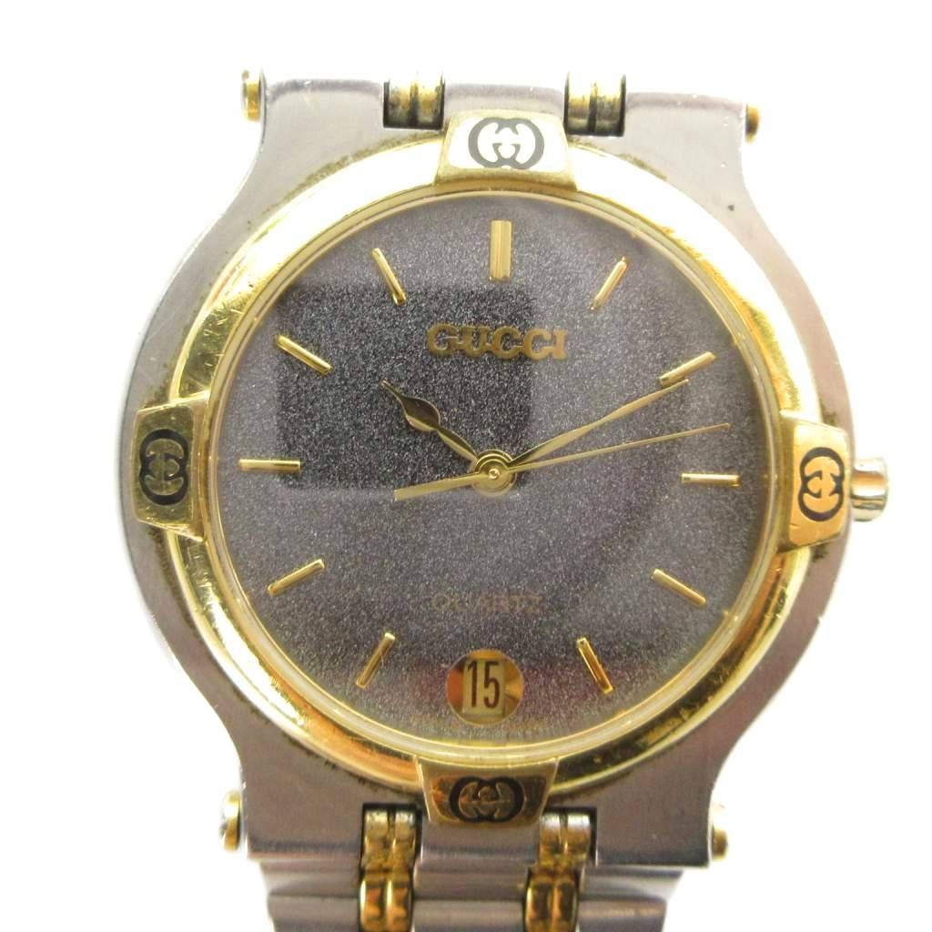 Gucci Watch Quartz Logo Carre Date Silver Color Gold