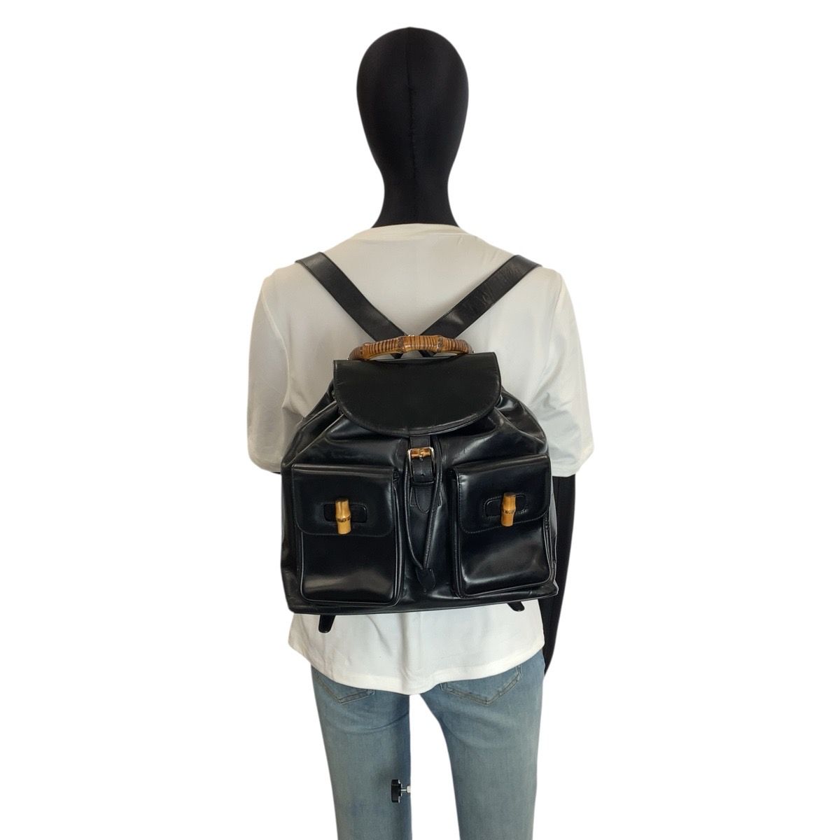 Gucci Bamboo Black Silver Leather 003 5 Backpack — view 7