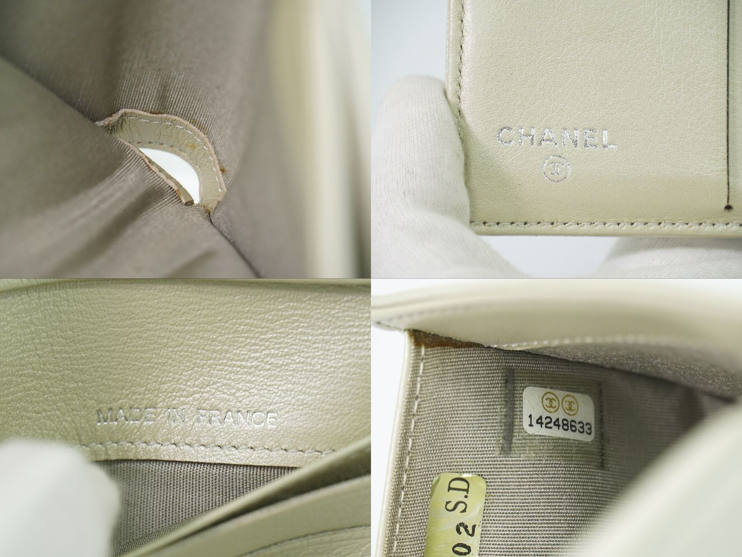 Chanel CC Logo Bifold Wallet Compact Leather Pearl White — view 9