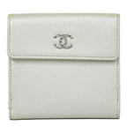 Chanel CC Logo Bifold Wallet Compact Leather Pearl White