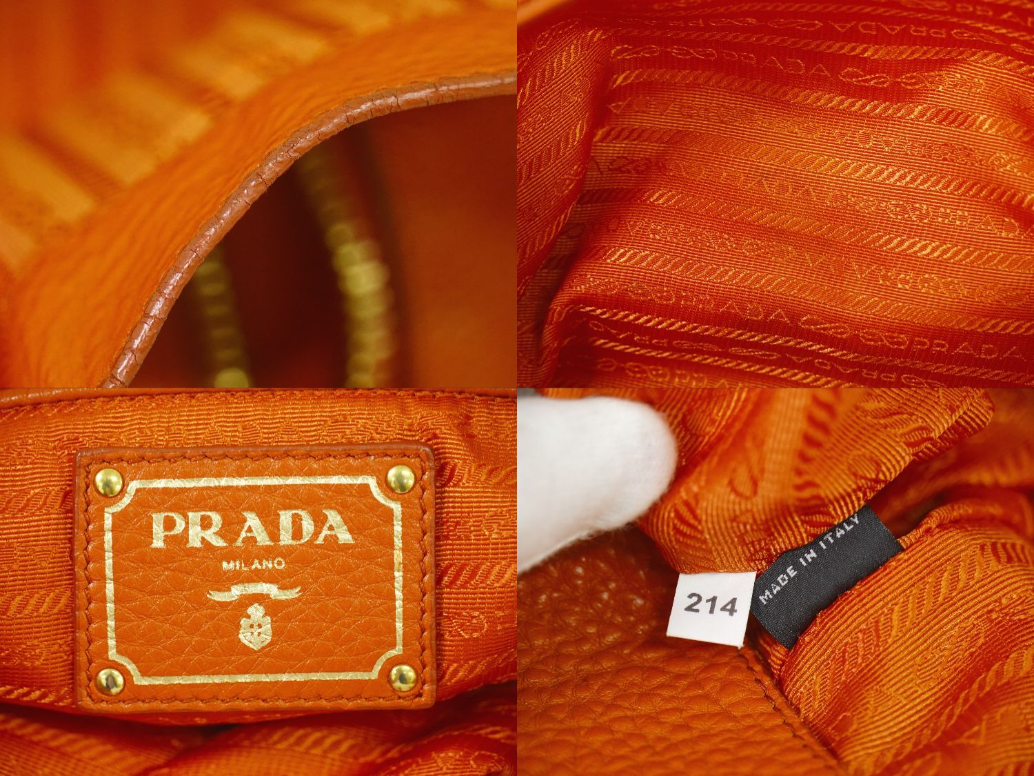 Prada Leather 2-Way Shoulder Bag Tote Orange — view 9