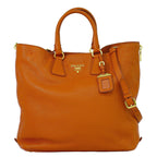 Prada Leather 2-Way Shoulder Bag Tote Orange