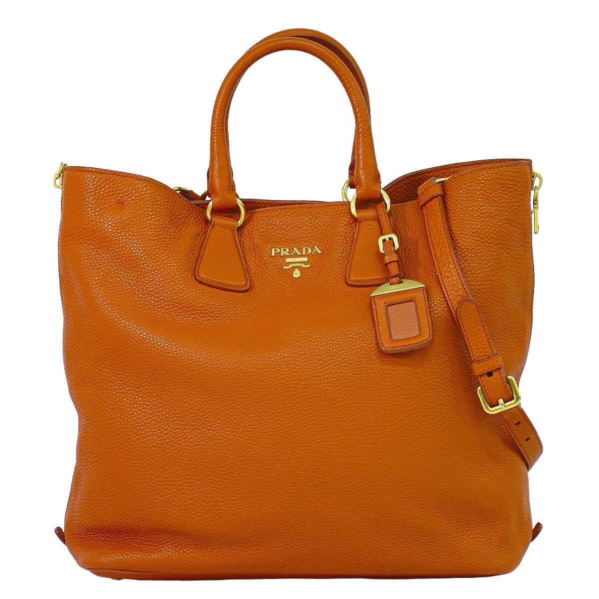 Prada Leather 2-Way Shoulder Bag Tote Orange