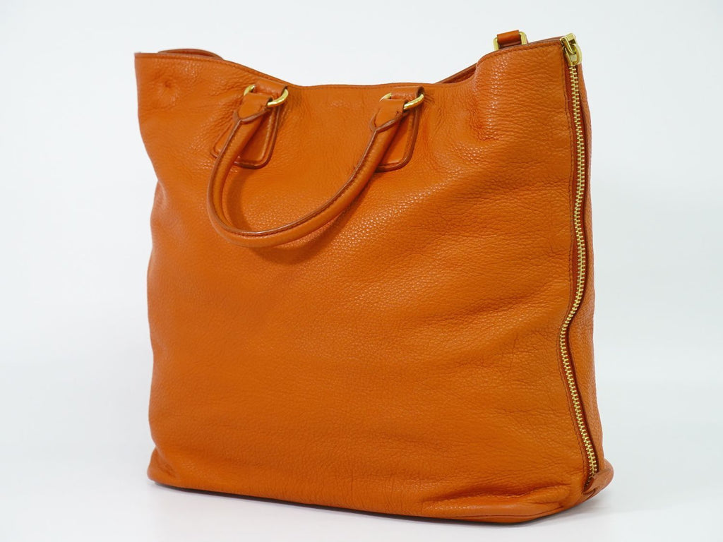 Prada Leather 2-Way Shoulder Bag Tote Orange — view 2