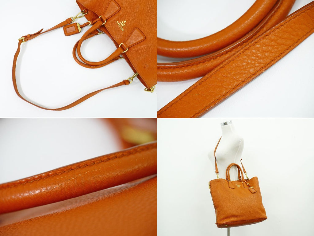 Prada Leather 2-Way Shoulder Bag Tote Orange — view 6