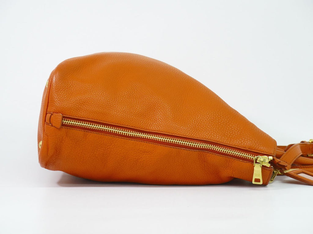 Prada Leather 2-Way Shoulder Bag Tote Orange — view 4