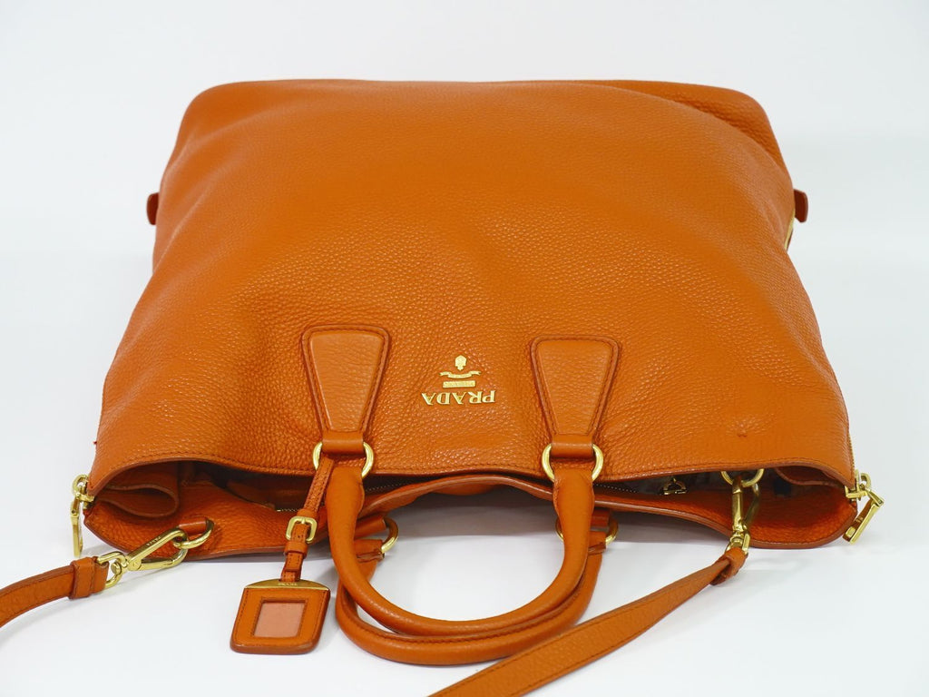 Prada Leather 2-Way Shoulder Bag Tote Orange — view 5