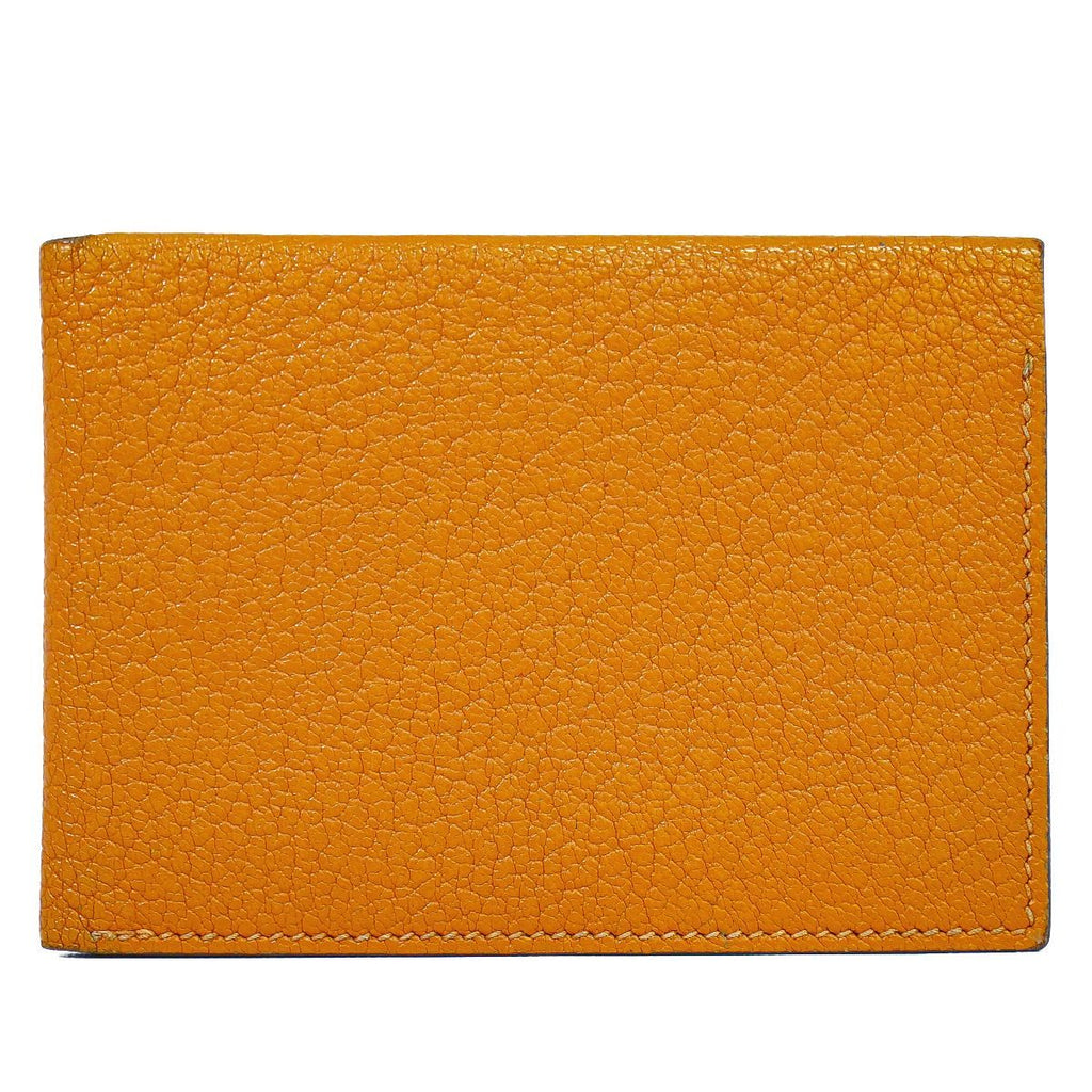Hermes Leather Bifold Billfold Wallet Compact Orange