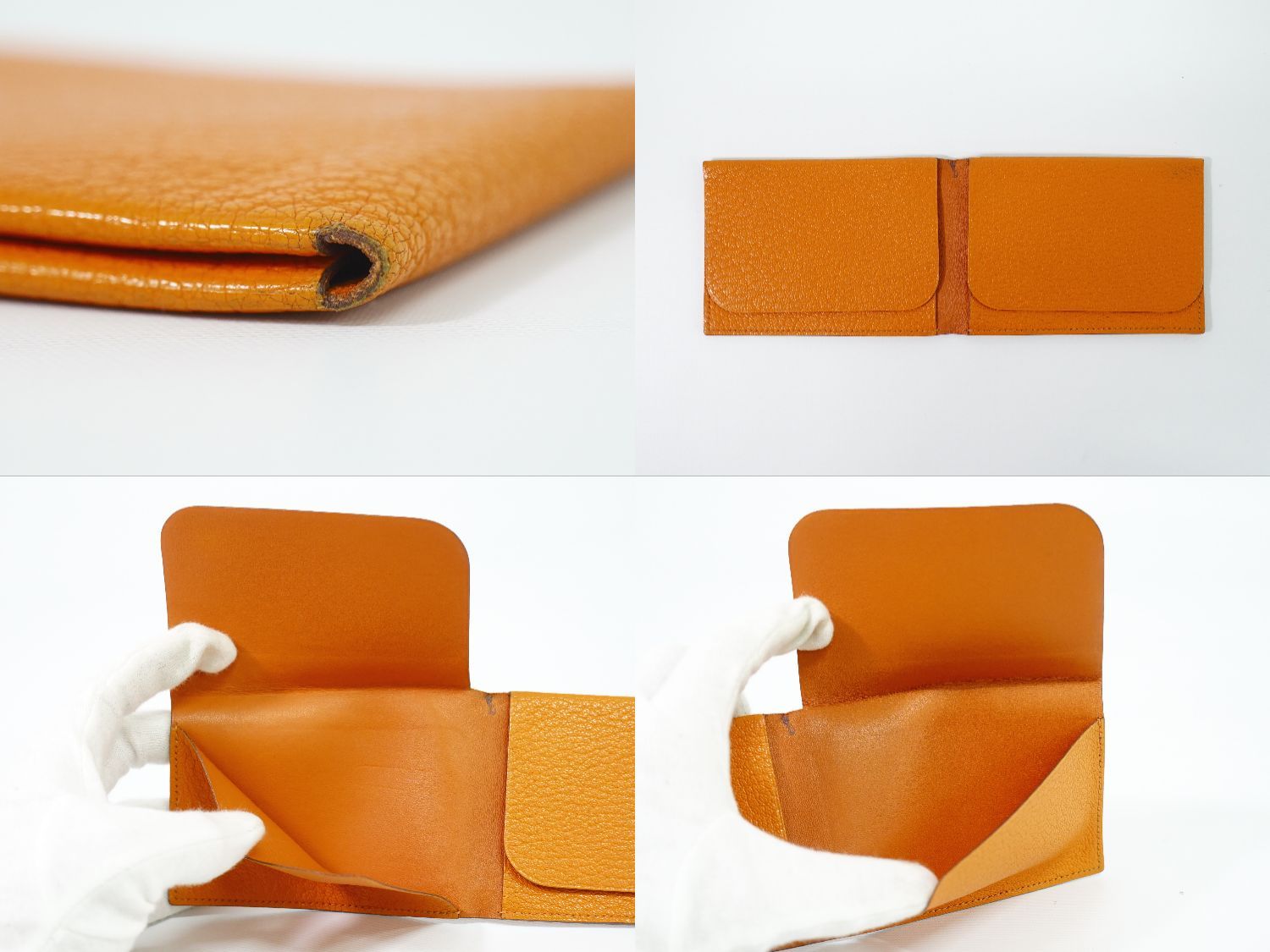 Hermes Leather Bifold Billfold Wallet Compact Orange — view 8