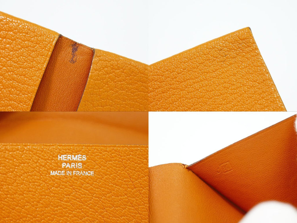 Hermes Leather Bifold Billfold Wallet Compact Orange — view 9