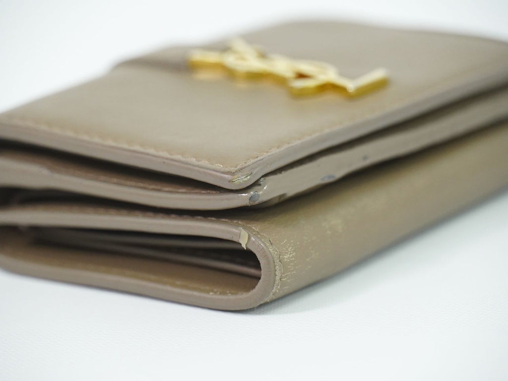 Saint Laurent Origami Tiny Trifold Compact Wallet Leather Brown — view 6