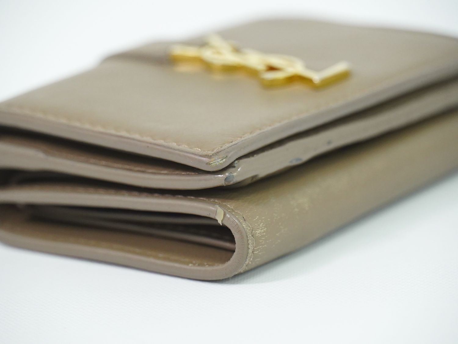 Saint Laurent Origami Tiny Trifold Compact Wallet Leather Brown — view 6