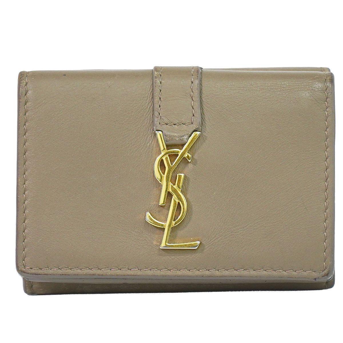 Saint Laurent Origami Tiny Trifold Compact Wallet Leather Brown