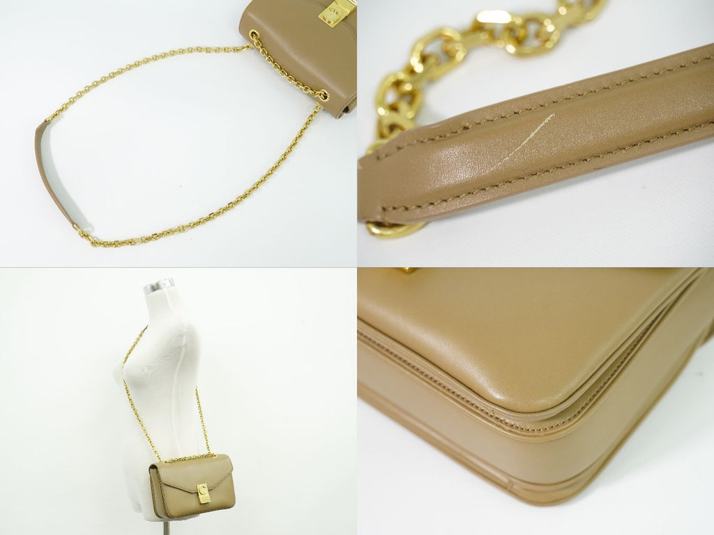 Celine Small C Chain Shoulder Bag Pochette Leather Beige — view 6