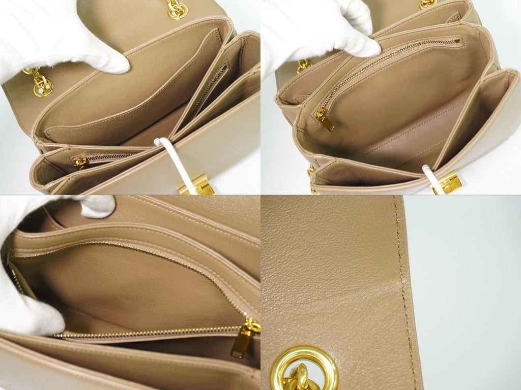 Celine Small C Chain Shoulder Bag Pochette Leather Beige — view 8