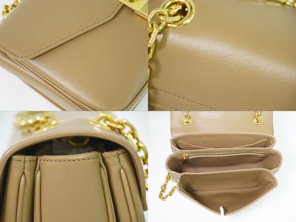 Celine Small C Chain Shoulder Bag Pochette Leather Beige — view 7