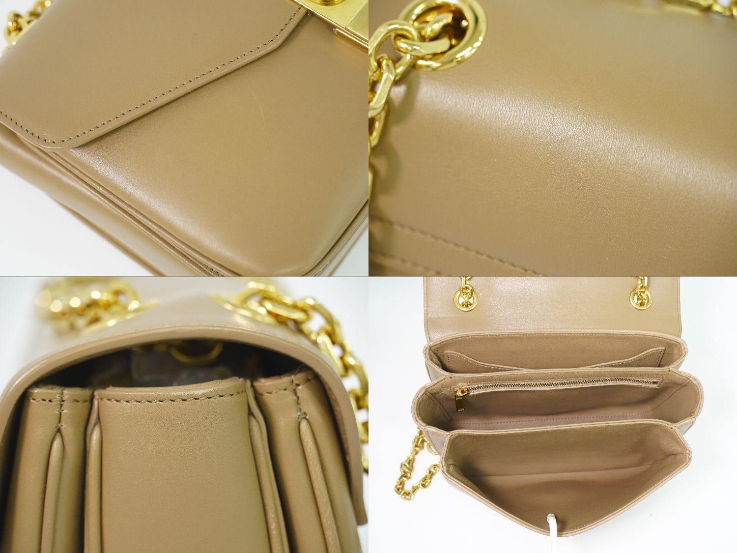 Celine Small C Chain Shoulder Bag Pochette Leather Beige — view 7