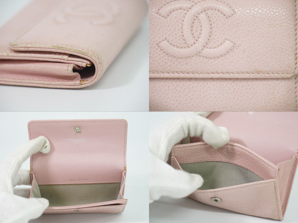 Chanel CC Logo Card Case Business Holder Caviar Leather Pink — view 8