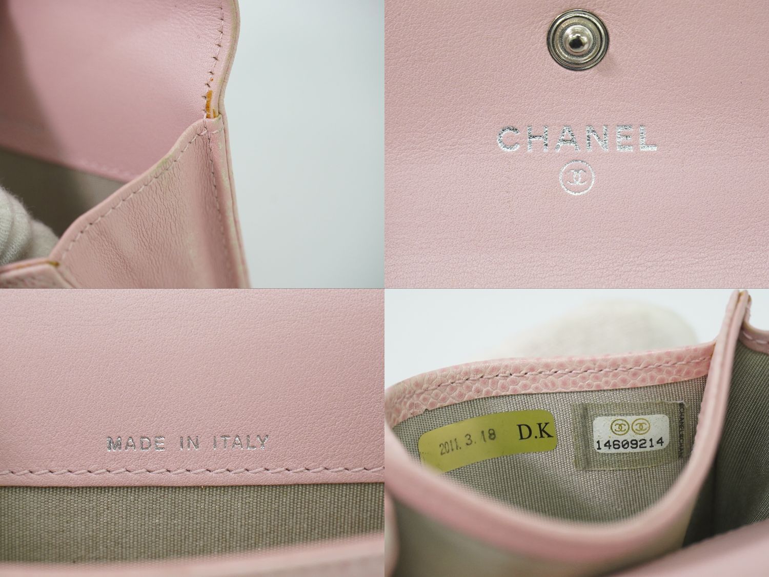 Chanel CC Logo Card Case Business Holder Caviar Leather Pink — view 9