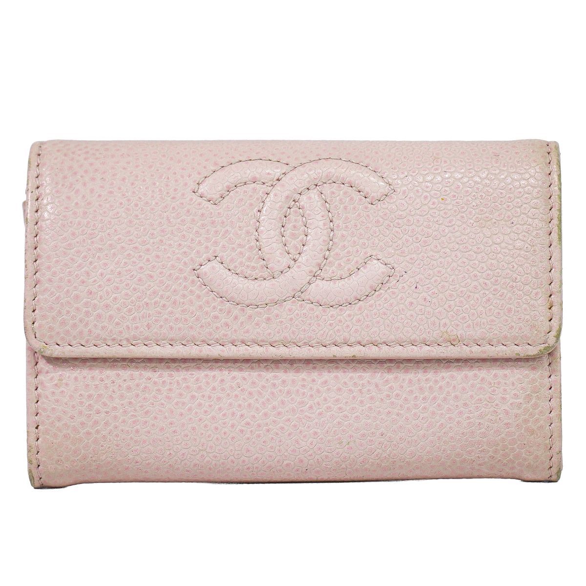 Chanel CC Logo Card Case Business Holder Caviar Leather Pink