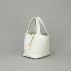 Hermes Picotin Lock PM 18 Tote Taurillon Clemence White Gold — view 2
